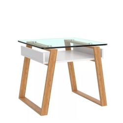 bonVIVO Side Table Accent Coffee Table Modern Glass Living Room Table  24" x24" x20" H
