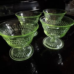Uranium Glass Sherbet Glasses - Hocking Roulette Many Windows