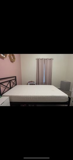 Twin Bed Frame + Memory Foam Mattress – Like New