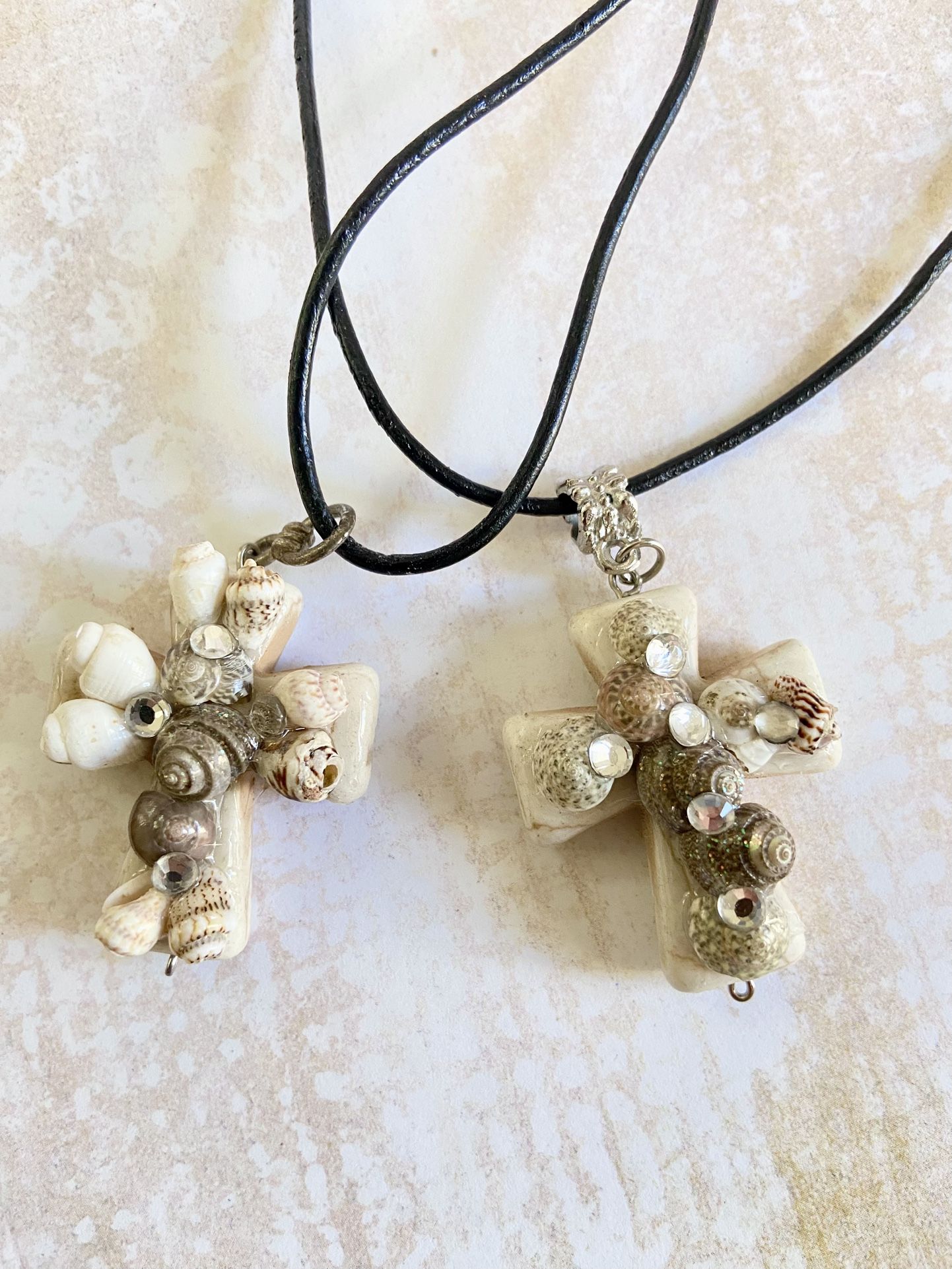 Cross Shells Crystal Pendant Necklace