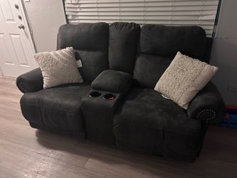Dark Gray Reclining Loveseat with Console