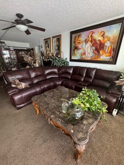 Leather Brown Power Reclining Sectional Sofa 6 Pc