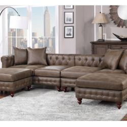 Brown Leatherette Sectional Sofa 