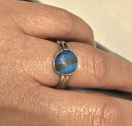 925 Sterling Silver Ring With Blue And Green Shattukite Size 7.5 Acid Tested