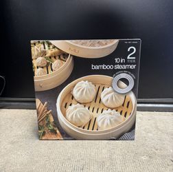 MIU 10" 2-tier bamboo steamer basket.