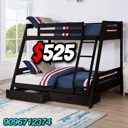 Twin Full Black Bunk bed With Ortho Mattress Included!!