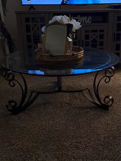 Round Glass Top Coffee Table with Metal Base