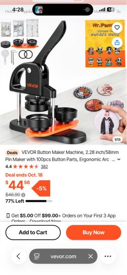 VEVOR Button Maker Machine, 2.28 inch/58mm Pin Maker with 100pcs Button Parts, Ergonomic Arc Handle Punch Press Kit, Button Maker with Panda Magic Boo