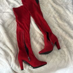 Over The Knee Red Suede Sexy Boots