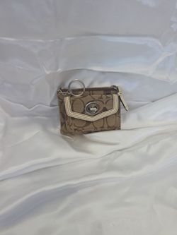 Coach Monogram Canvas Leather Trim Keychain ~ Coin Purse ~ Mini Wallet