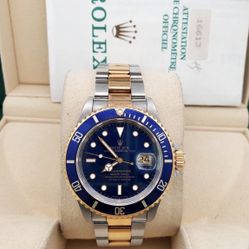 Rolex Submariner Date 40mm Blue Dial Yellow Gold/Steel Watch 16613 Box Papers