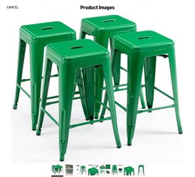 Vogue Furniture Direct 24 Inch Metal Bar Stools, Backless Counter Height Barstools, Indoor Outdoor Stackable Stools with Square Seat, Set of 4 (Green)