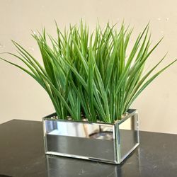 Faux Plant In Mirrored Container 10”