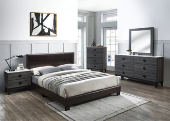 Full size bed frame faux  leather brown