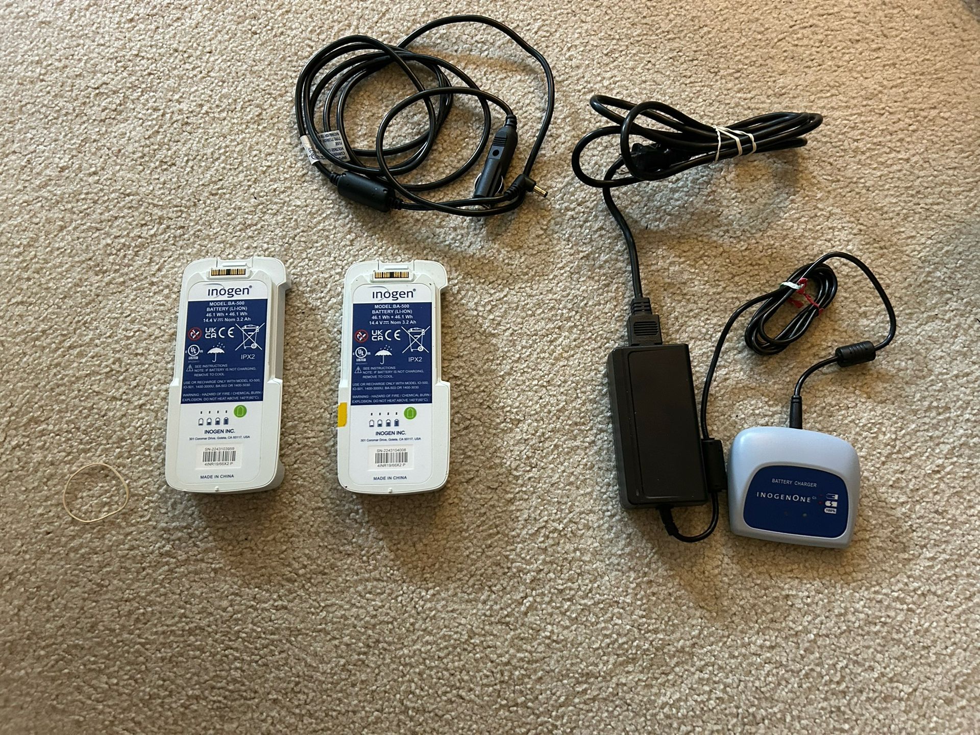 InogenOne G5 accessories 2-BA-500 batteries/car charger/external battery charger