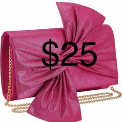Women's Satin Bow Clutch Bag Vintage Shiny Evening Handbag for Wedding, Bridal Party & Formal Events
