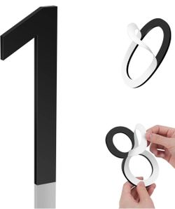 5 Inch Modern House Number 1 - Easy Installation With Screw Set, Includes Hardware for Flush or Floating Mount, Frosted Matte Black Acrylic Address Ma