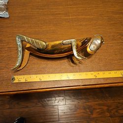 1960's Mexican Copper & Brass Abalone Hand Wrought Grasshopper Sculpture