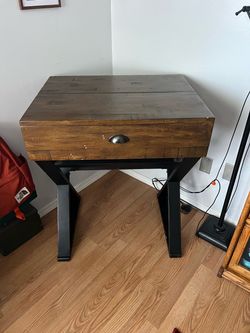Distressed Antique Cognac and Black Wood Secretary Desk
