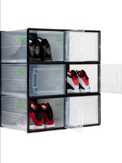BLACK LARGE 6 pack - 14.6 Inches Long for BIG Shoes & Sneakers, Shoe Storage Organizer