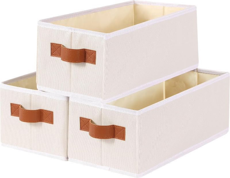 YheenLf Small Storage Basket 3-Pack,Foldable Fabric Storage Box,Used For Organizing Decorative Storage Baskets In Closets,Shelves And Bathrooms (Beige