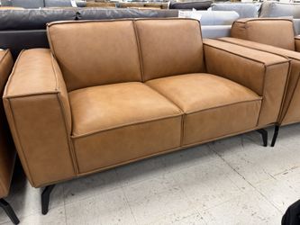 Contemporary Top Grain Leather Loveseat
