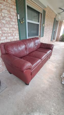 Red Leather 3-Seat Sofa