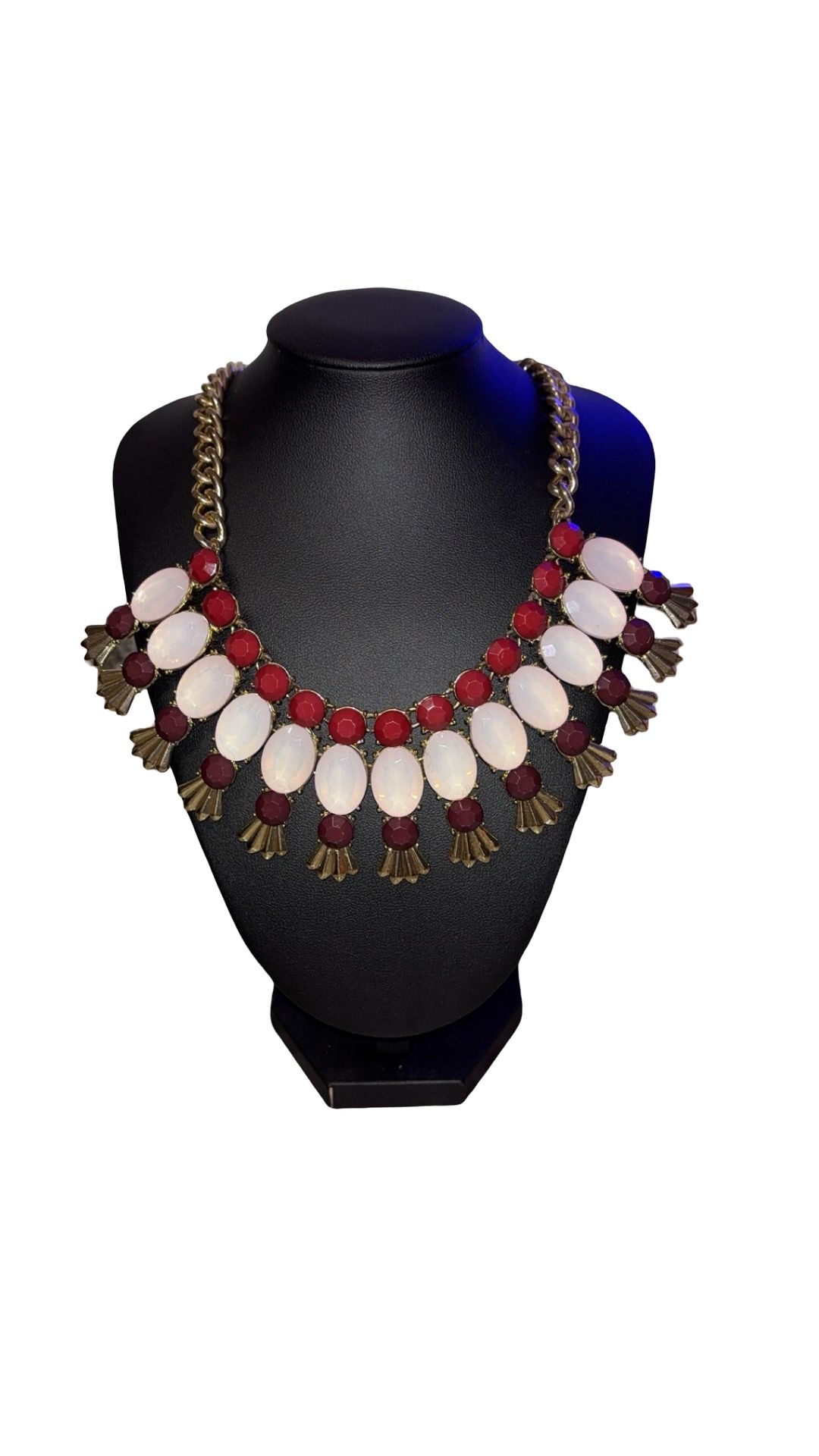 New York Gold Tone & Burgundy Statement Necklace 10" Resting