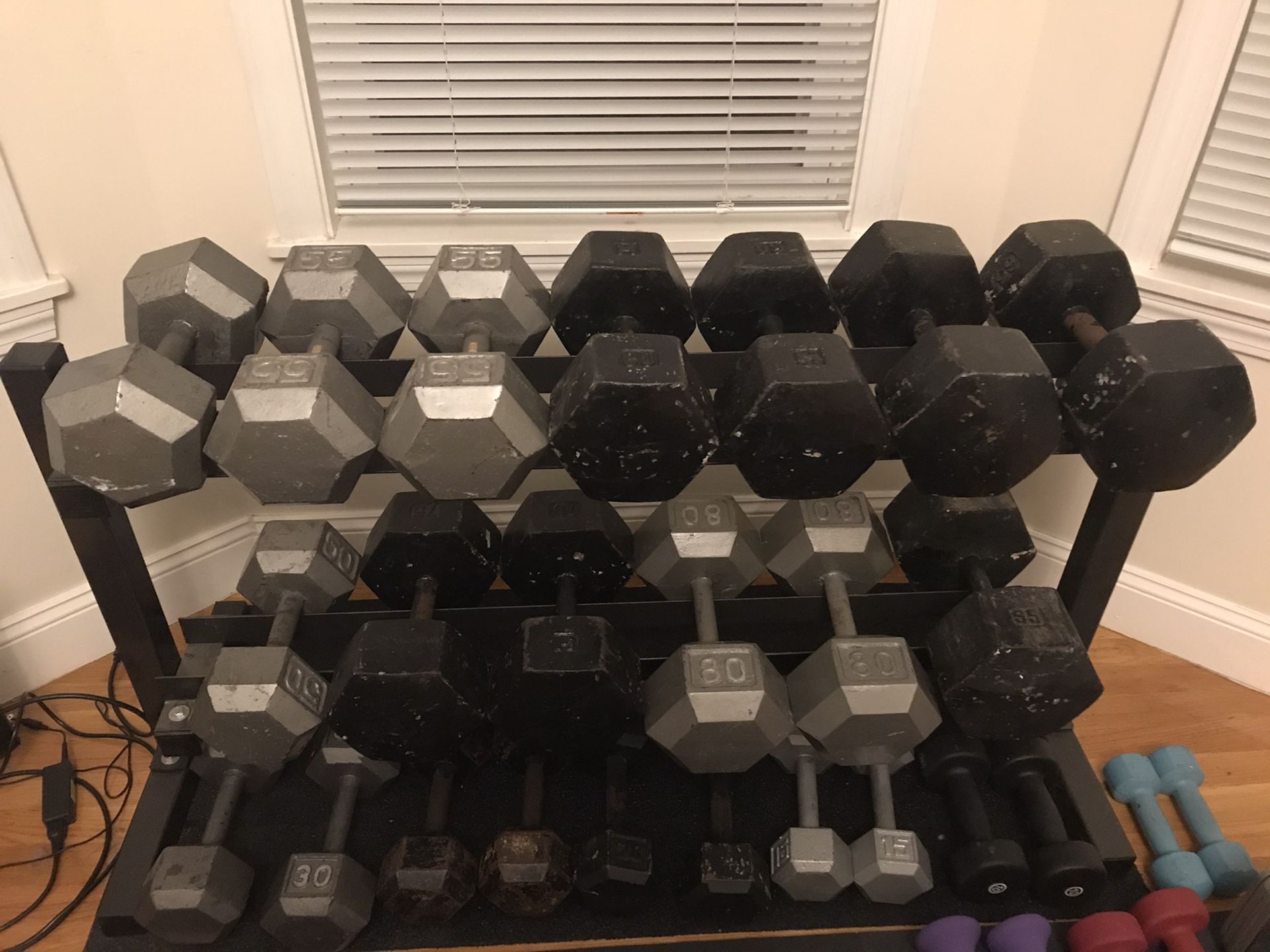 Weight Rack and 75s, 80s and one 90