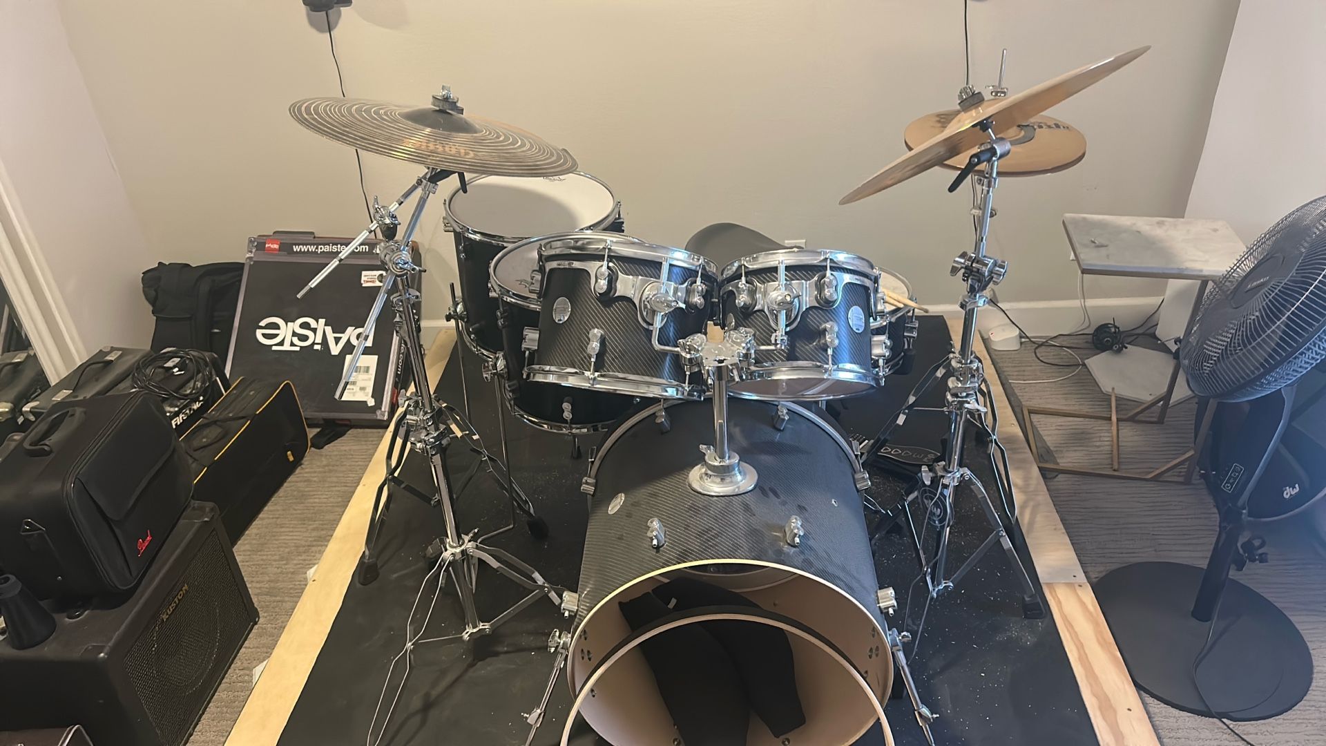 Drum Set and Extra Symbol Kit With Sound Proofing Material