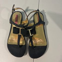 Black and Gold Bow Sandals