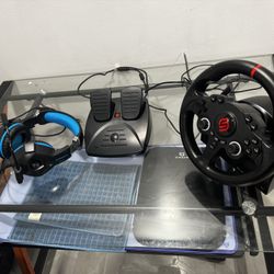 Steering wheel and pedal adapter for PC and PS5 gaming,include Headset 
