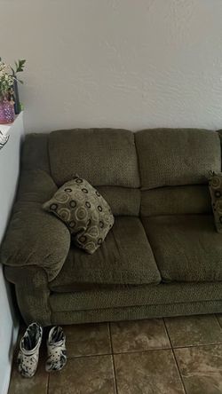 Olive Green Fabric Loveseat Sofa