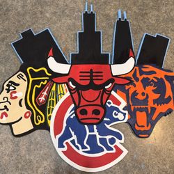 Hand Painted Chicago Teams With Cubs Plywood