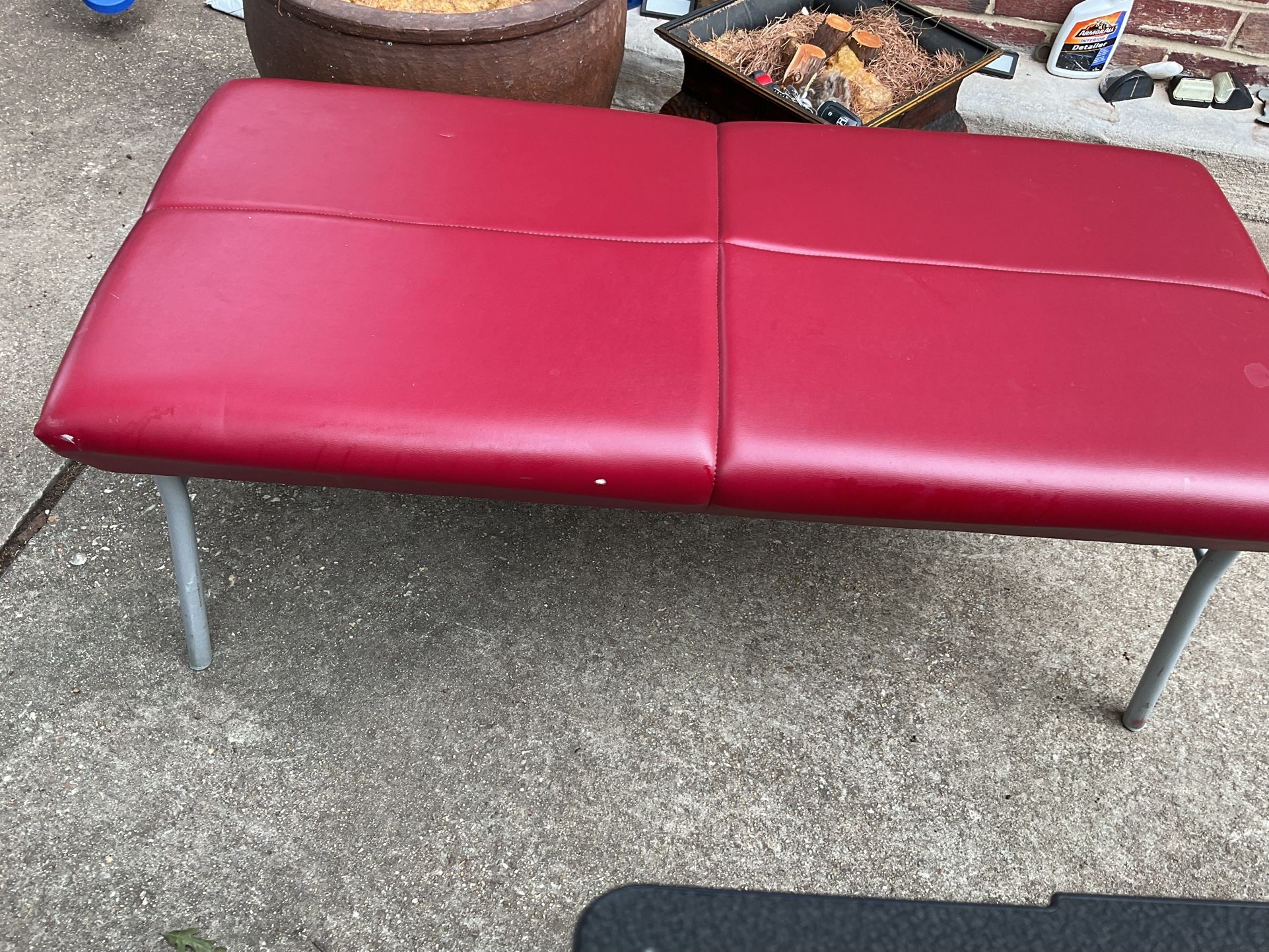 A Beautiful , Red Ottoman For The Kitchen (43” Long X 19” Wide X 18” High) (NO SHIPPING)