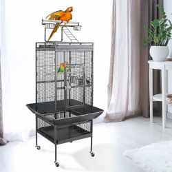 61-inch Playtop Parrot Bird Cages, Wrought Iron Large Birdcage with Rolling Stand for Parakeet Cockatiels Quaker Conure Lovebird Finch Canary Small Me