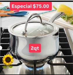 Especial $75.00 Sartencito de 2qt Nuevo Tapa Coladora Prepara Atoles Avenas Salsas Linea Tryply Acero Inoxidable Princess House Ventas Finales