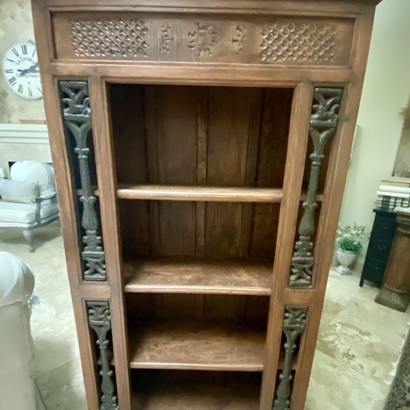 Ornate Solid Wood & Iron Bookcase/Shelving units