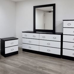 Dresser Whit Mirror, Chest And 2 Nightstands - Cómoda Con Espejo , Gavetero Y 2 Mesitas De Noche 