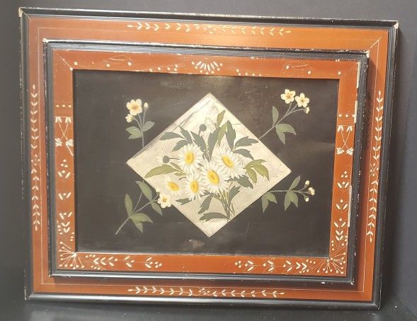 Antique Daisy Floral Painting Hinged Frame Secret Hidden Compartment Wall Pocket

Measures 15.75" tall and 19.75" wide