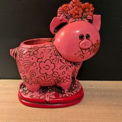 Vintage Pink Piggy Candle Holder 