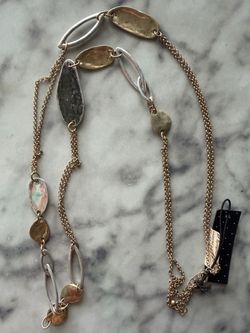 Two-Tone Gold/Silver Oval Link Station Chain Necklace, Adjustable Bohemian