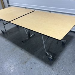 Folding Rolling Table 8ft – Heavy Duty, On Wheels