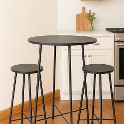🪑 Modern Black Bistro Table Set – Table + 2 Stools – Great for Small Spaces!