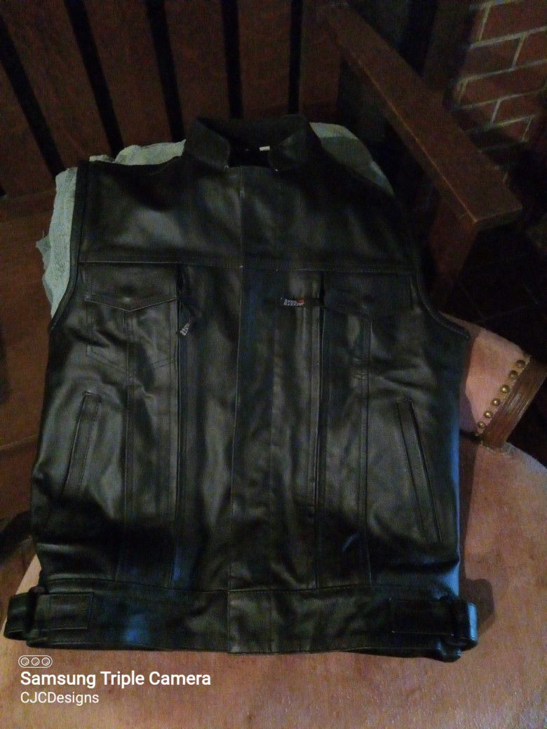 Leather Biker Vest W/gun Pockets 
