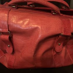 Red Crocodile Skin Duffle Bag