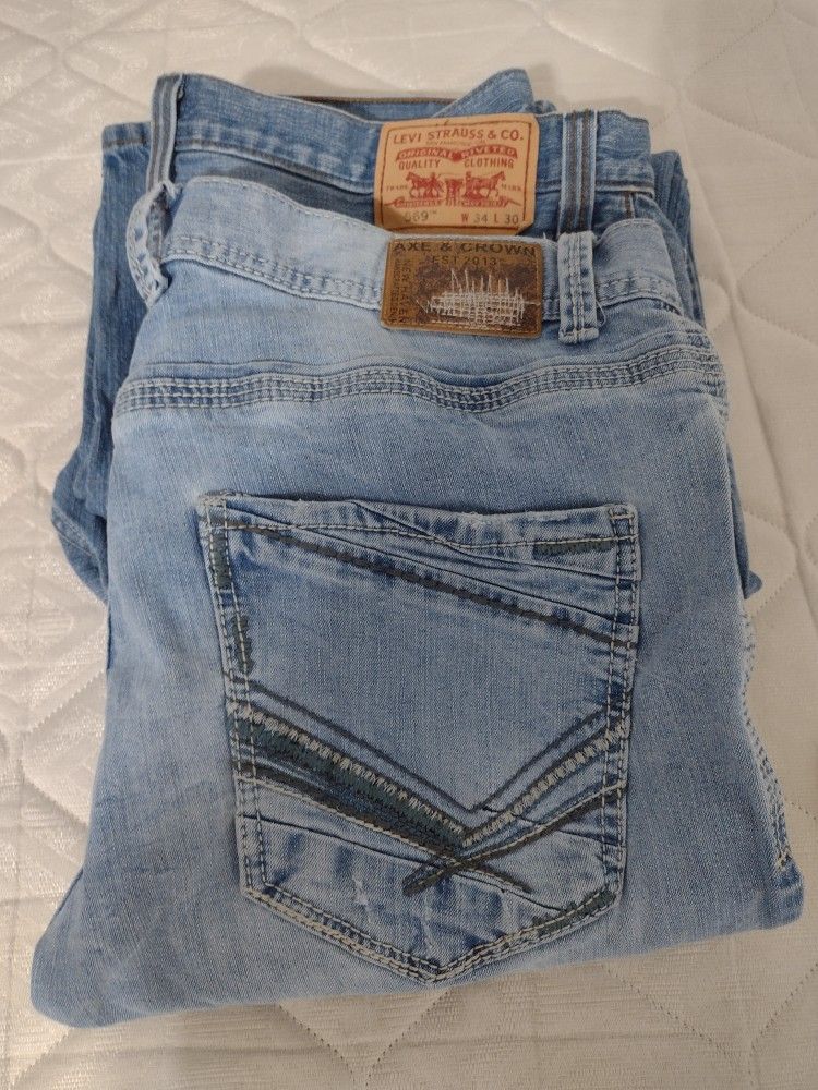 2 pairs of Men's Jeans, 34X30 
(Levi's 569 and Axe & Crown)