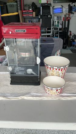 Popcorn machine, and two bowls