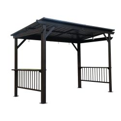 6.5x12FT Hardtop Grill Gazebo, Outdoor BBQ Gazebo with 2 Side Shelves and Sloping Galvanized Steel Roof, Metal Permanent Grill Canopy with Ceiling Hoo