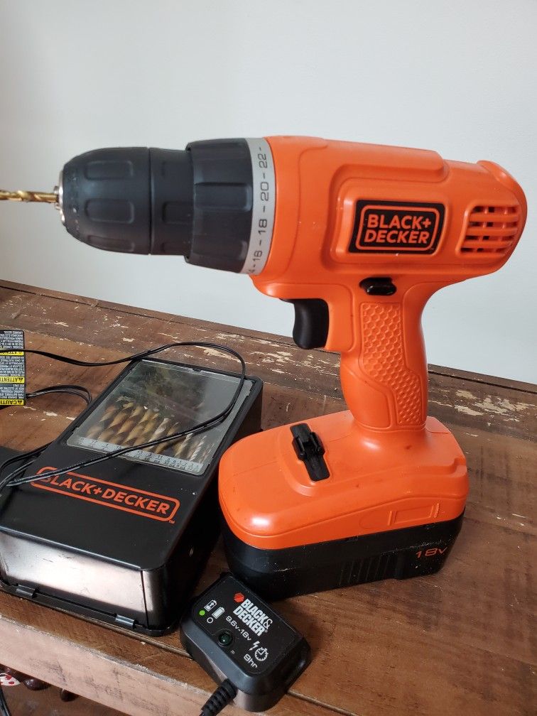 Black & Decker Cordless Drill + Bits + Charger